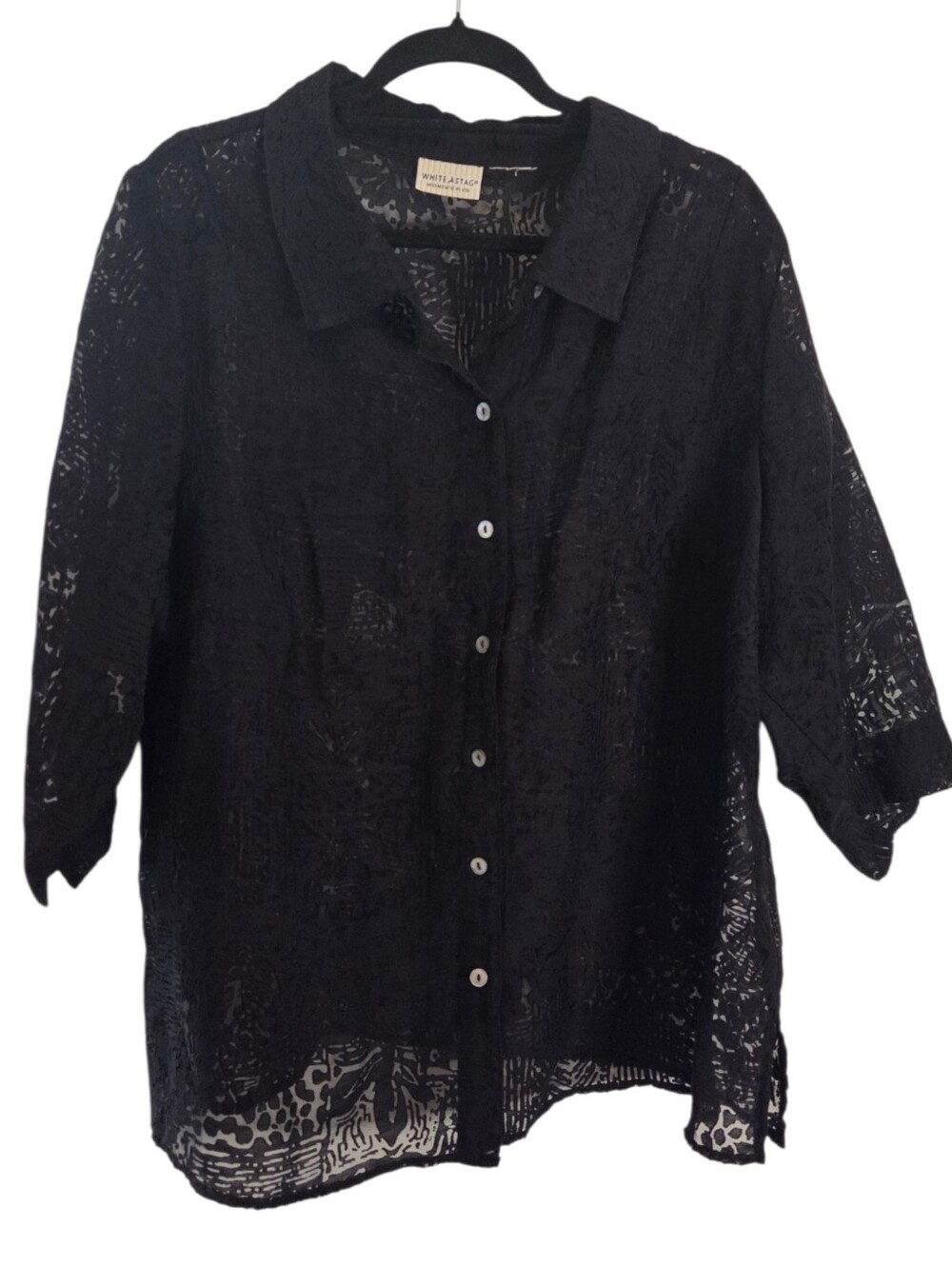 White Stag Black Semi Sheer Button Down Blouse